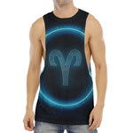 Blue Aries Zodiac Sign Print Men's Muscle Tank Top