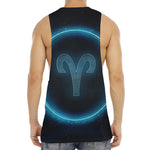 Blue Aries Zodiac Sign Print Men's Muscle Tank Top