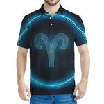 Blue Aries Zodiac Sign Print Men's Polo Shirt