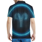 Blue Aries Zodiac Sign Print Men's Polo Shirt