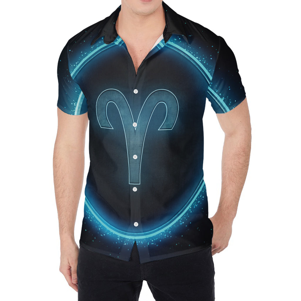 Blue Aries Zodiac Sign Print Men's Shirt