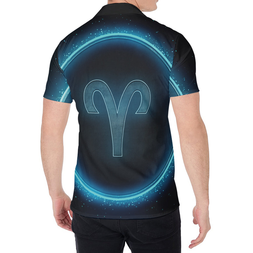 Blue Aries Zodiac Sign Print Men's Shirt