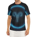Blue Aries Zodiac Sign Print Men's Short Sleeve Rash Guard