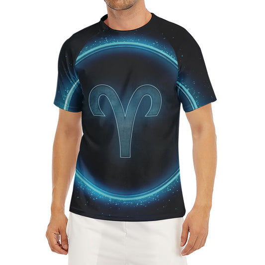 Blue Aries Zodiac Sign Print Men's Short Sleeve Rash Guard