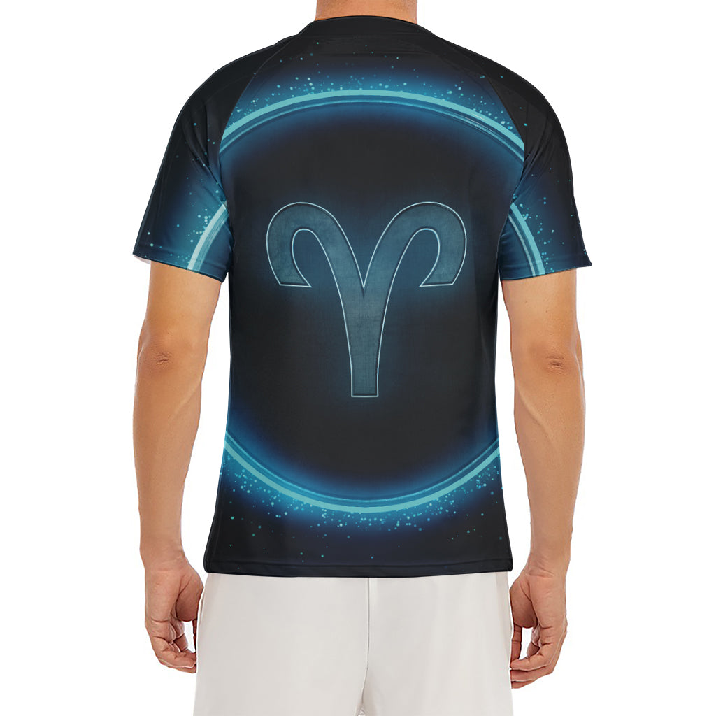 Blue Aries Zodiac Sign Print Men's Short Sleeve Rash Guard