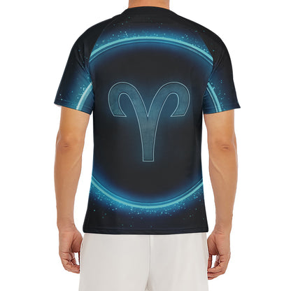 Blue Aries Zodiac Sign Print Men's Short Sleeve Rash Guard