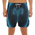 Blue Aries Zodiac Sign Print Men's Split Running Shorts