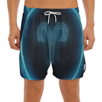 Blue Aries Zodiac Sign Print Men's Split Running Shorts