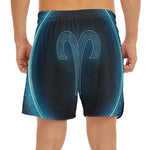 Blue Aries Zodiac Sign Print Men's Split Running Shorts