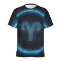 Blue Aries Zodiac Sign Print Men's Athletic T-Shirt