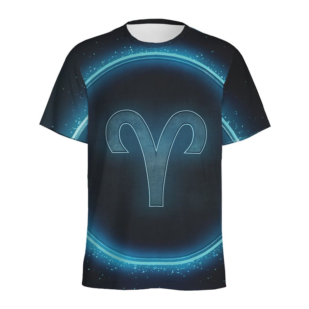 Blue Aries Zodiac Sign Print Men's Sports T-Shirt