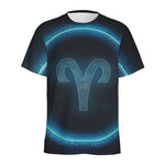 Blue Aries Zodiac Sign Print Men's Sports T-Shirt