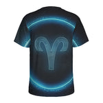 Blue Aries Zodiac Sign Print Men's Sports T-Shirt