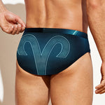 Blue Aries Zodiac Sign Print Men's Swim Briefs