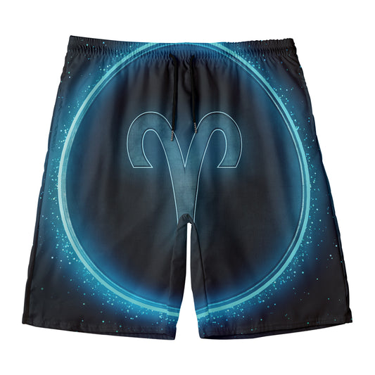 Blue Aries Zodiac Sign Print Men's Swim Trunks