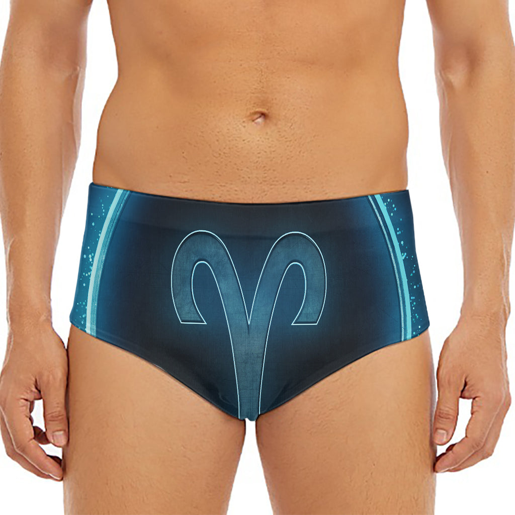 Blue Aries Zodiac Sign Print Men's Triangle Swim Briefs