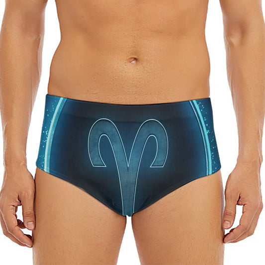 Blue Aries Zodiac Sign Print Men's Triangle Swim Briefs