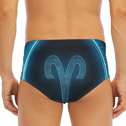Blue Aries Zodiac Sign Print Men's Triangle Swim Briefs