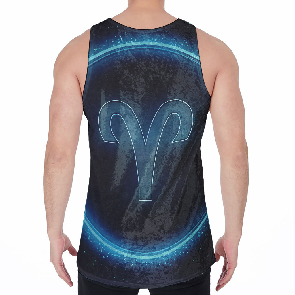 Blue Aries Zodiac Sign Print Men's Velvet Tank Top