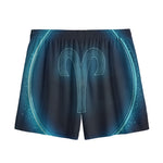 Blue Aries Zodiac Sign Print Mesh Shorts