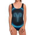 Blue Aries Zodiac Sign Print One Piece Swimsuit
