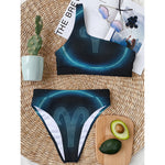Blue Aries Zodiac Sign Print One Shoulder Bikini Top