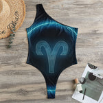 Blue Aries Zodiac Sign Print One Shoulder Bodysuit