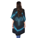 Blue Aries Zodiac Sign Print Open Front Beach Cover Up