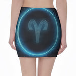 Blue Aries Zodiac Sign Print Pencil Mini Skirt
