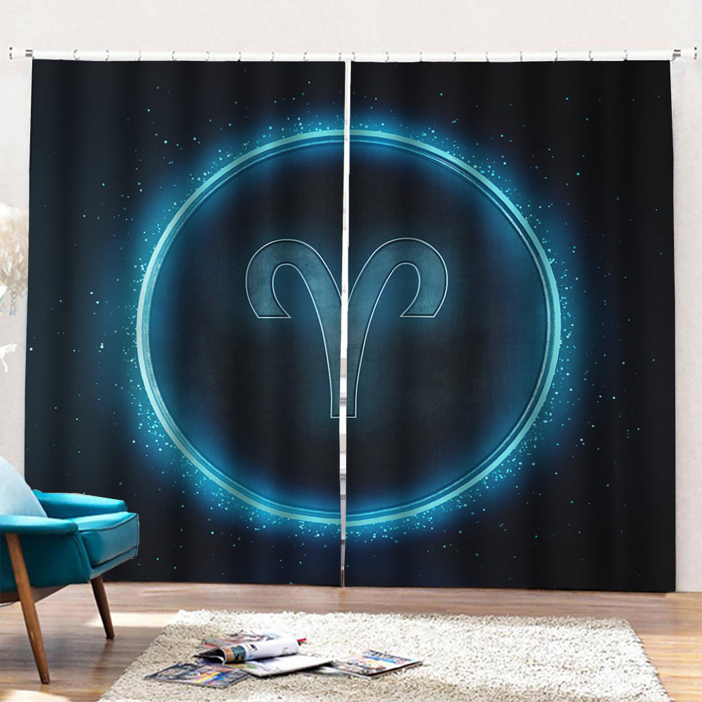 Blue Aries Zodiac Sign Print Pencil Pleat Curtains