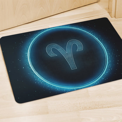 Blue Aries Zodiac Sign Print Polyester Doormat