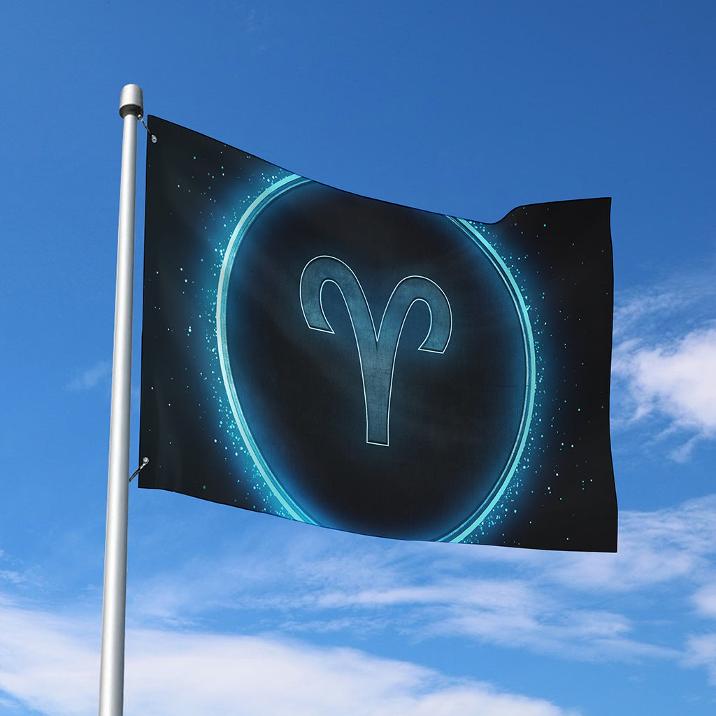 Blue Aries Zodiac Sign Print Polyester Flag