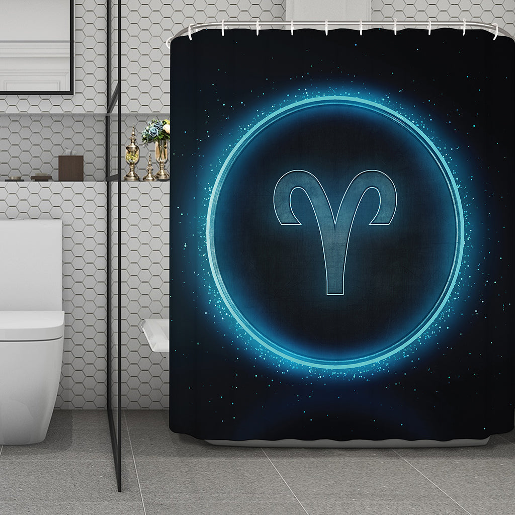 Blue Aries Zodiac Sign Print Polyester Shower Curtain