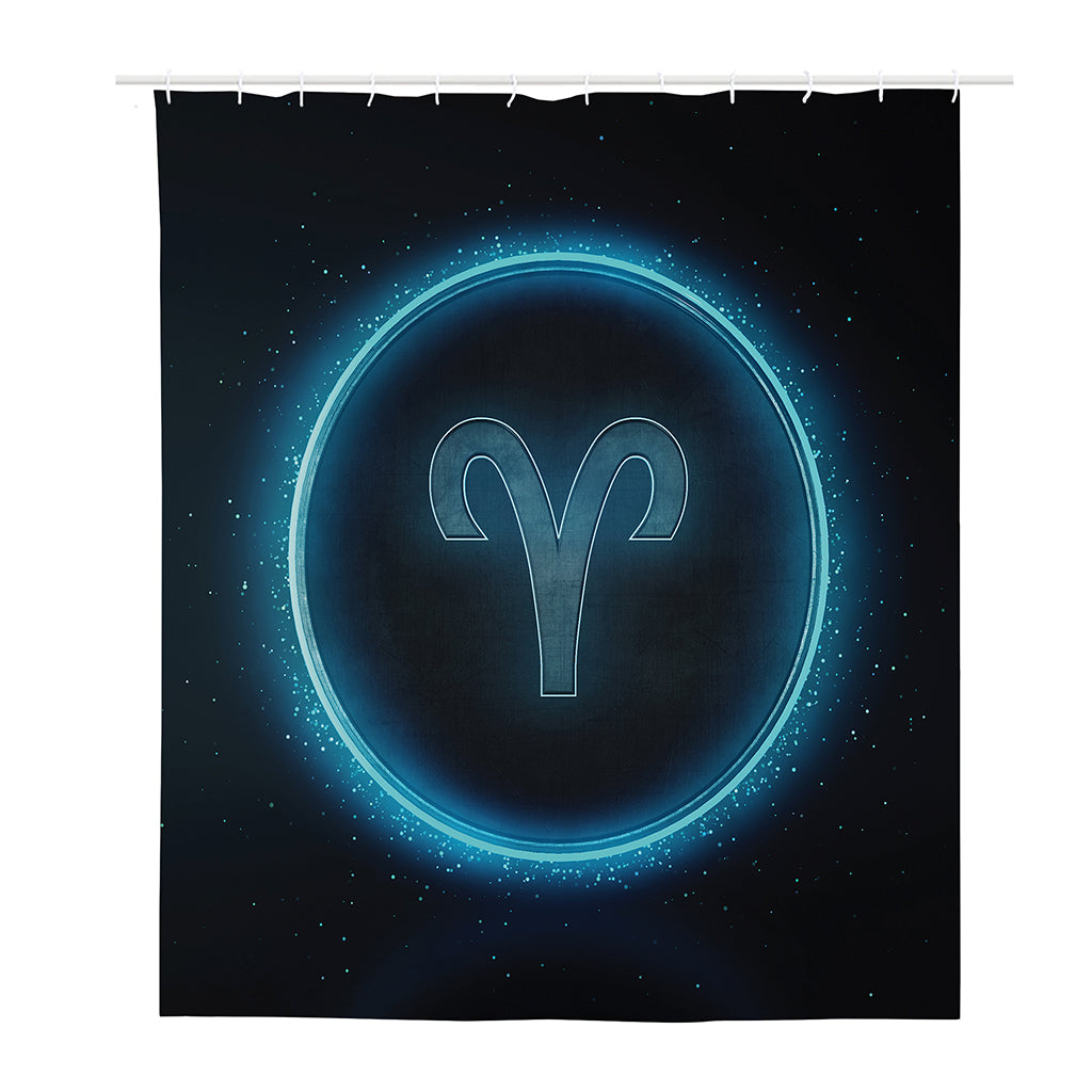 Blue Aries Zodiac Sign Print Polyester Shower Curtain