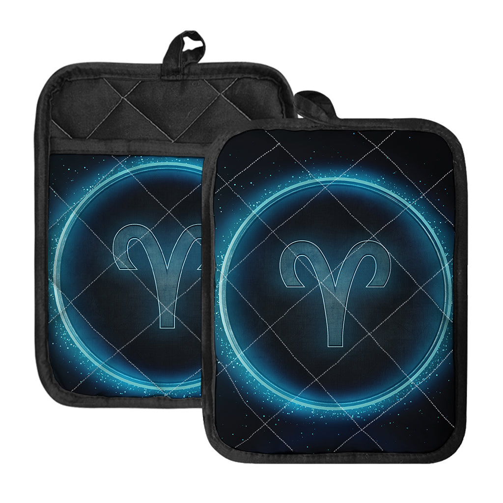 Blue Aries Zodiac Sign Print Pot Holders With Pocket