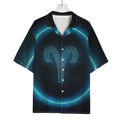 Blue Aries Zodiac Sign Print Rayon Hawaiian Shirt