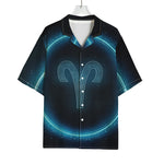 Blue Aries Zodiac Sign Print Rayon Hawaiian Shirt