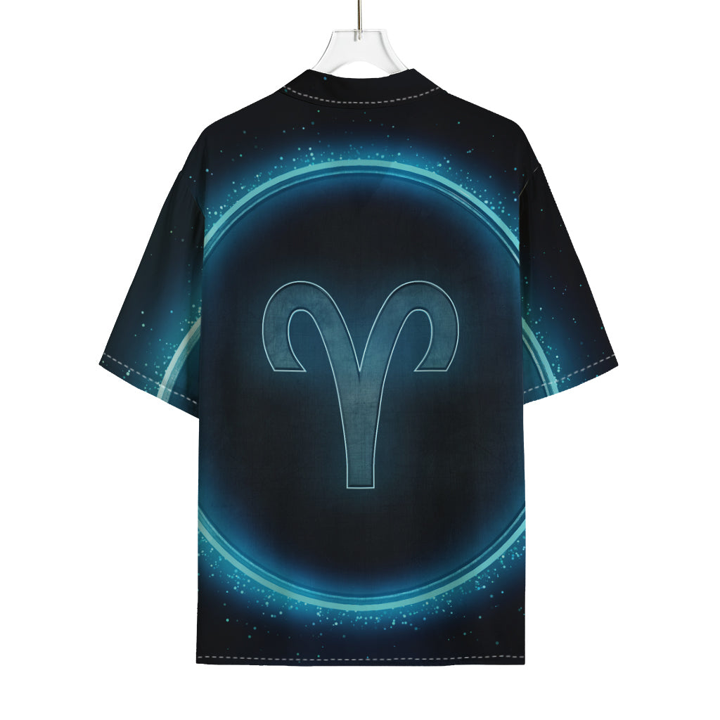 Blue Aries Zodiac Sign Print Rayon Hawaiian Shirt