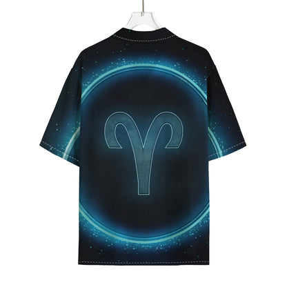 Blue Aries Zodiac Sign Print Rayon Hawaiian Shirt