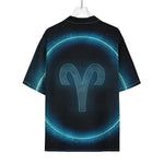Blue Aries Zodiac Sign Print Rayon Hawaiian Shirt