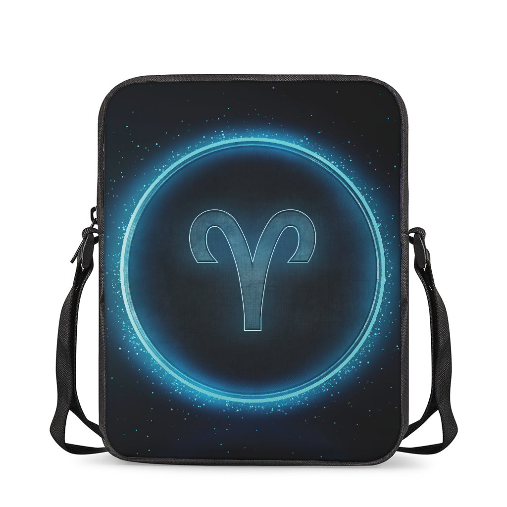 Blue Aries Zodiac Sign Print Rectangular Crossbody Bag
