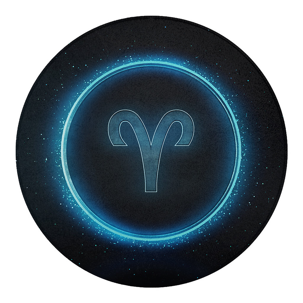 Blue Aries Zodiac Sign Print Round Blanket