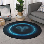 Blue Aries Zodiac Sign Print Round Rug