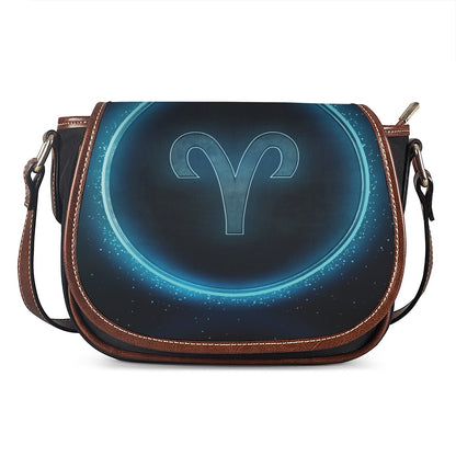 Blue Aries Zodiac Sign Print Saddle Bag