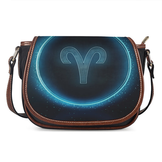Blue Aries Zodiac Sign Print Saddle Bag