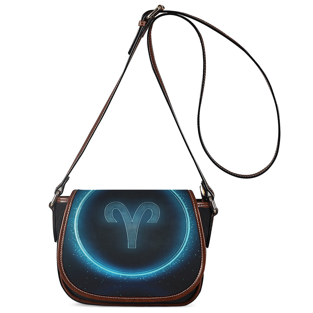 Blue Aries Zodiac Sign Print Saddle Bag
