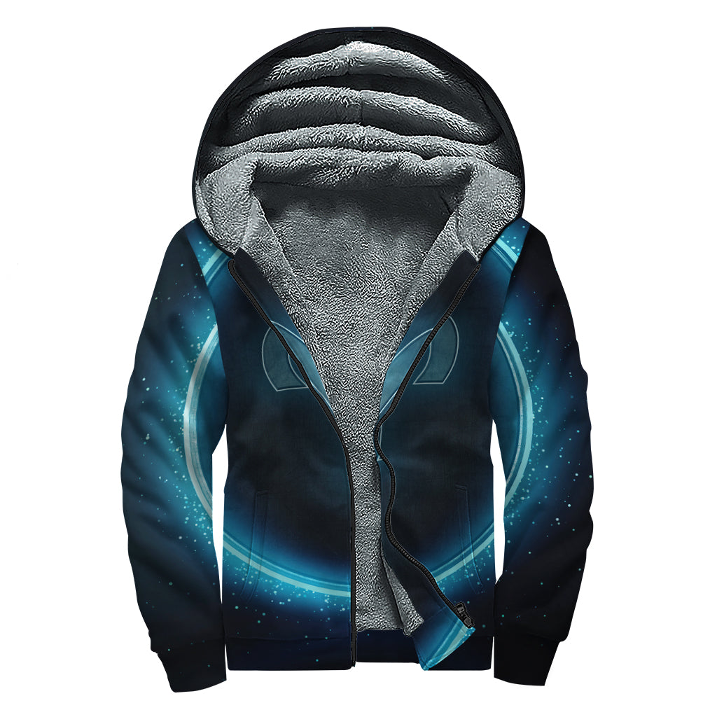 Blue Aries Zodiac Sign Print Sherpa Lined Zip Up Hoodie