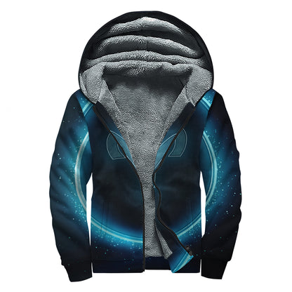 Blue Aries Zodiac Sign Print Sherpa Lined Zip Up Hoodie