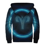 Blue Aries Zodiac Sign Print Sherpa Lined Zip Up Hoodie