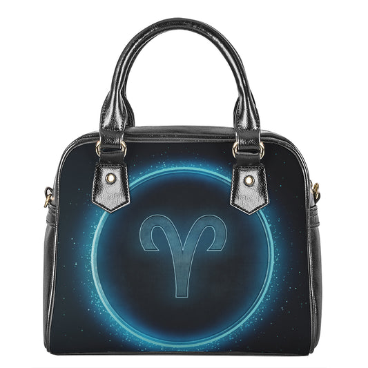 Blue Aries Zodiac Sign Print Shoulder Handbag